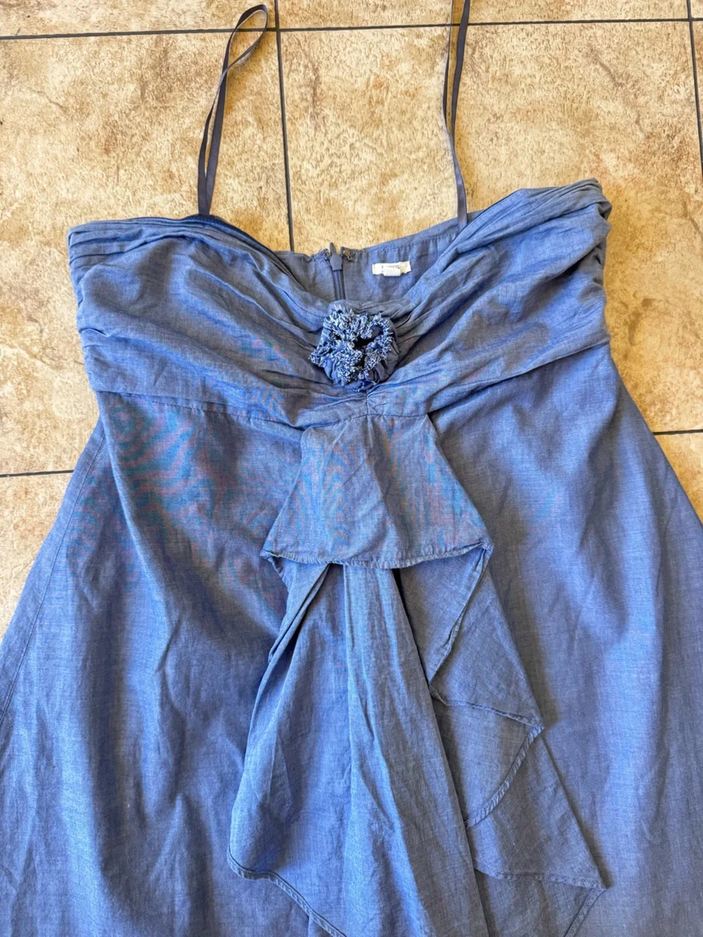 J. Crew 100& Cotton Strapless Blue Ruffle Front Dress